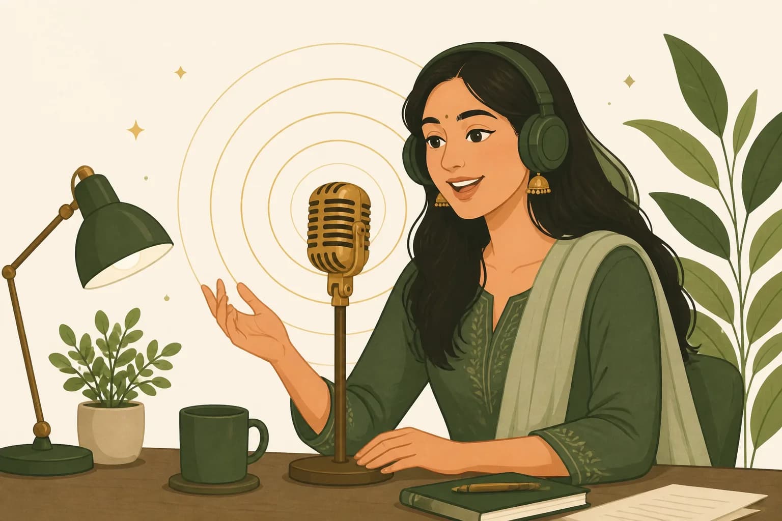 A guest speaking warmly into their phone, recording a message for someone