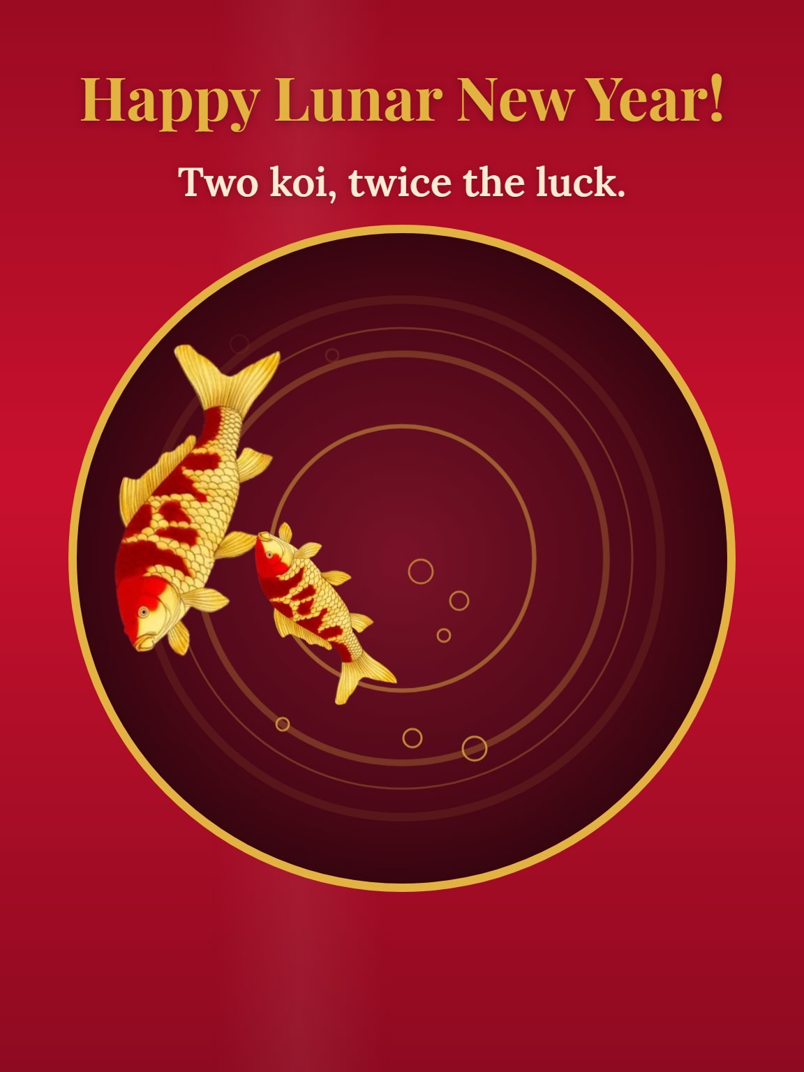 Koi in Gold Water Lunar New Year Card