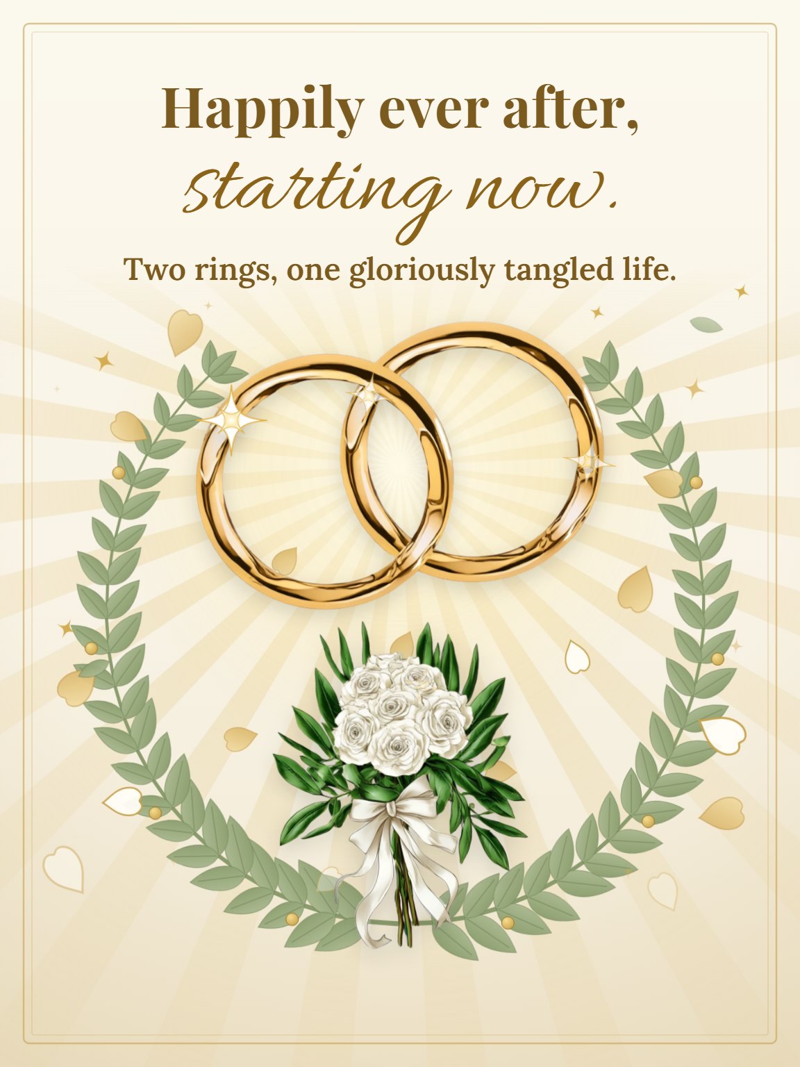 Engraved Rings & Laurel Wedding Congratulations Card