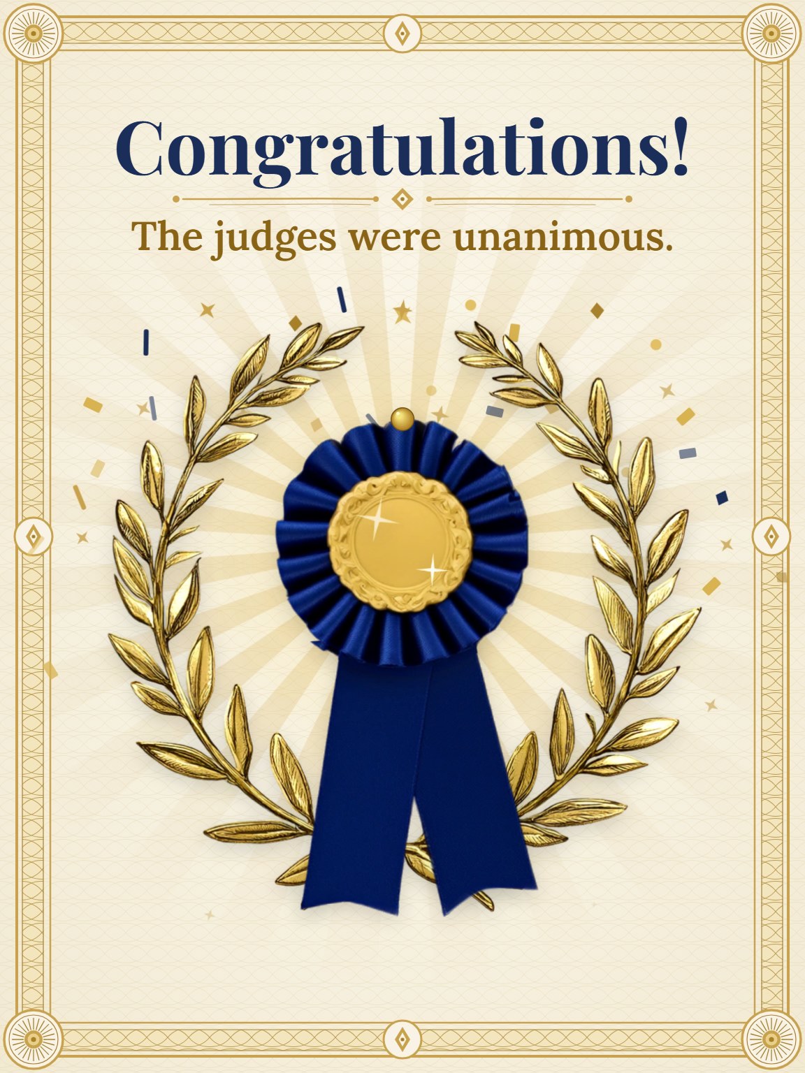 Blue Ribbon Rosette Congratulations Card