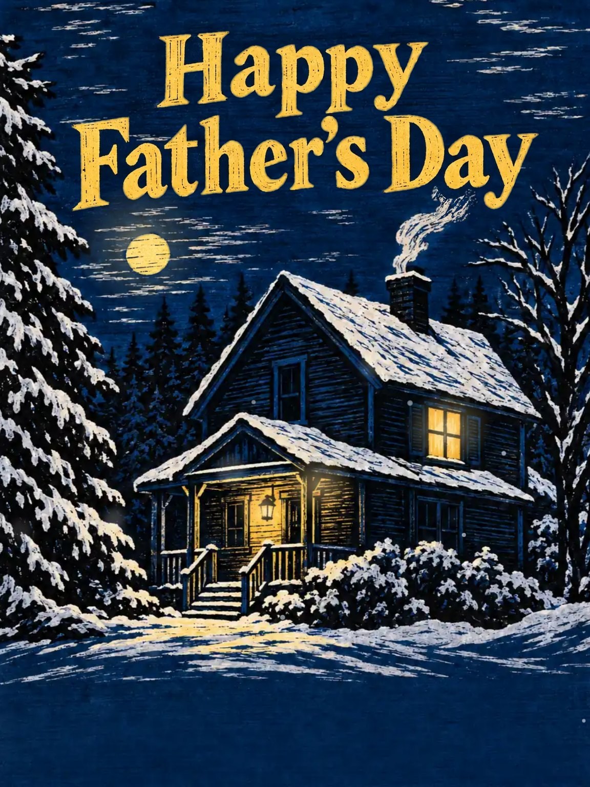 Snowy Porch Woodcut Father's Day Card