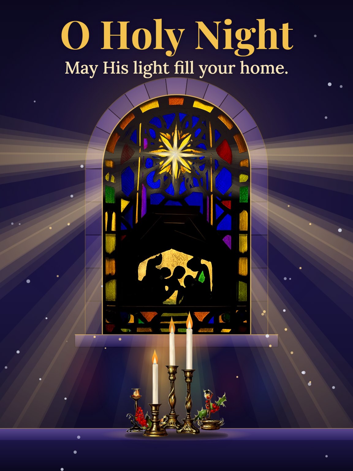 Stained Glass Nativity Star Religious Christmas Card