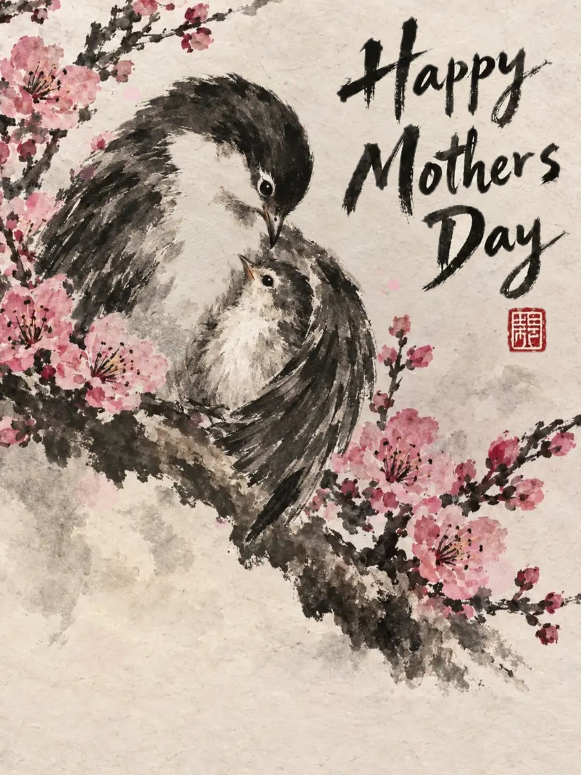 Ink Wash Mother Bird Mother's Day Card