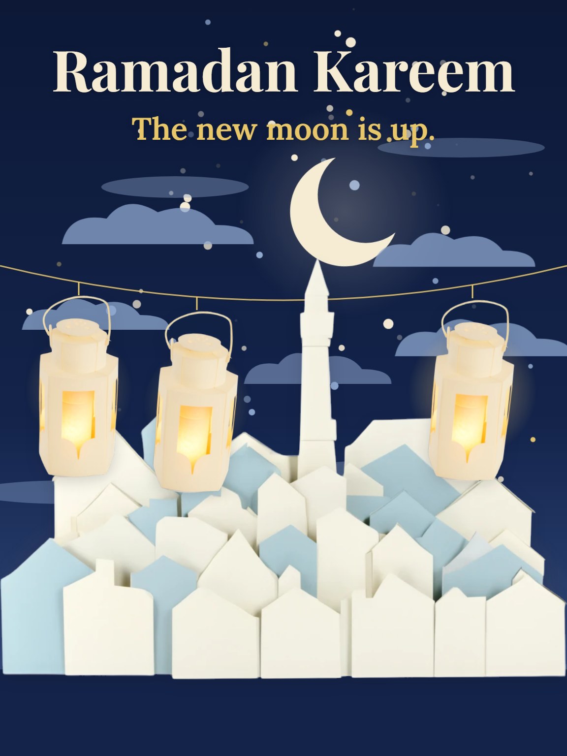 Crescent Over Rooftops Ramadan Kareem Card