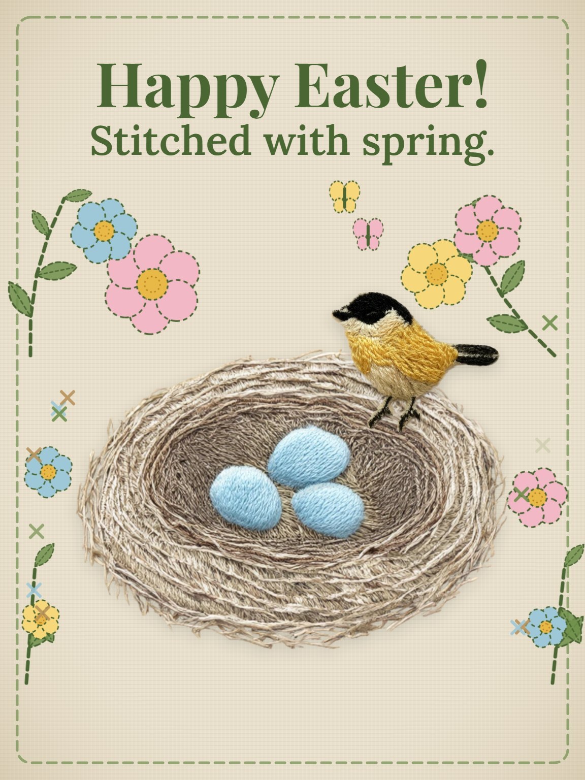 Stitched Spring Nest Easter Card