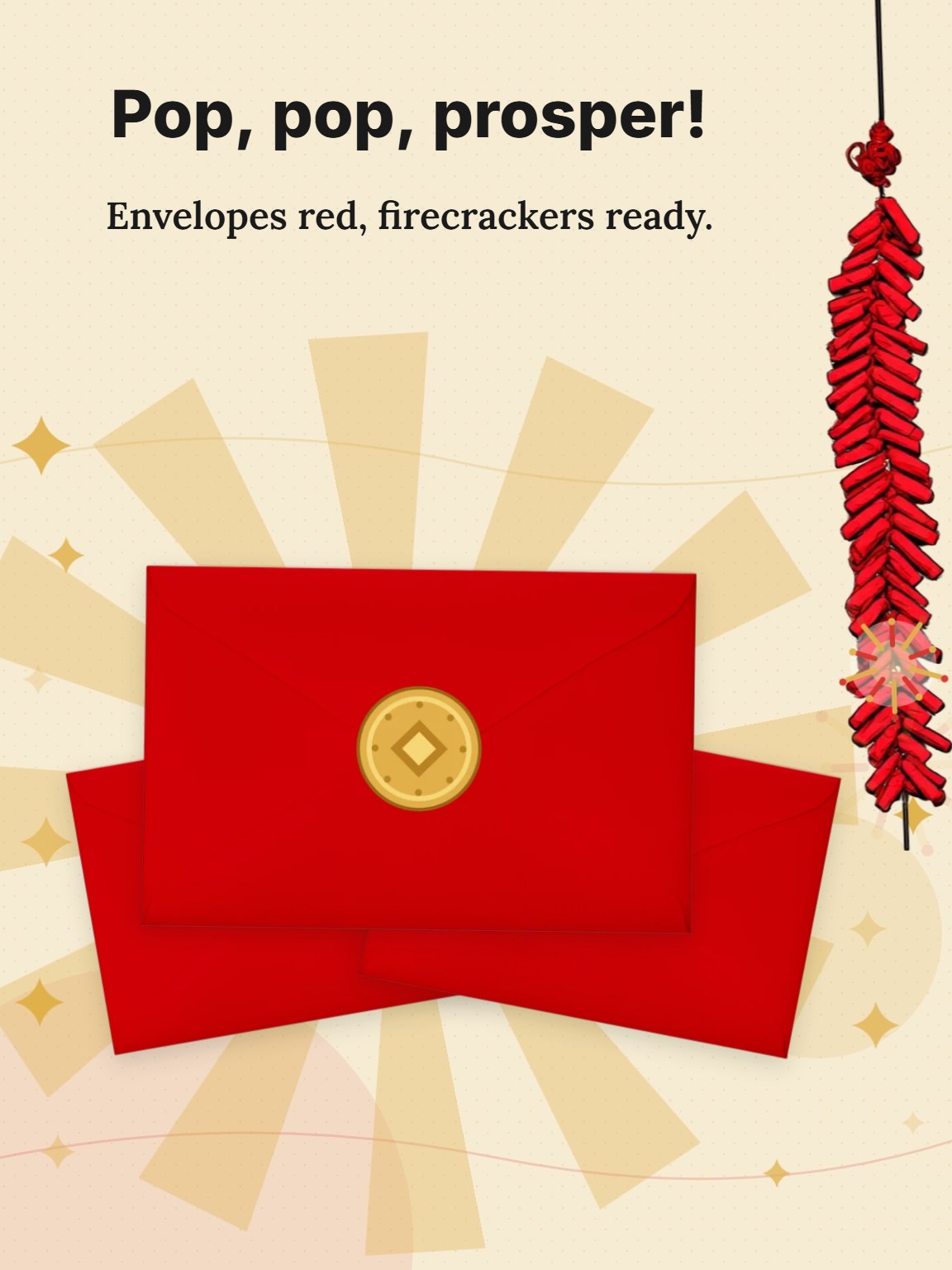 Firecracker Red Envelopes Lunar New Year Card
