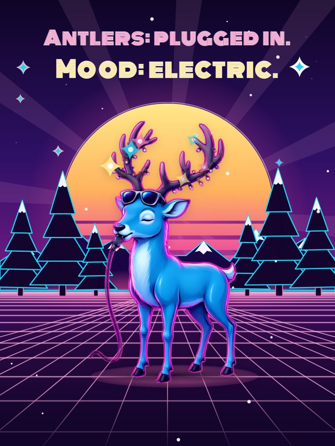 Neon Antler Christmas Card