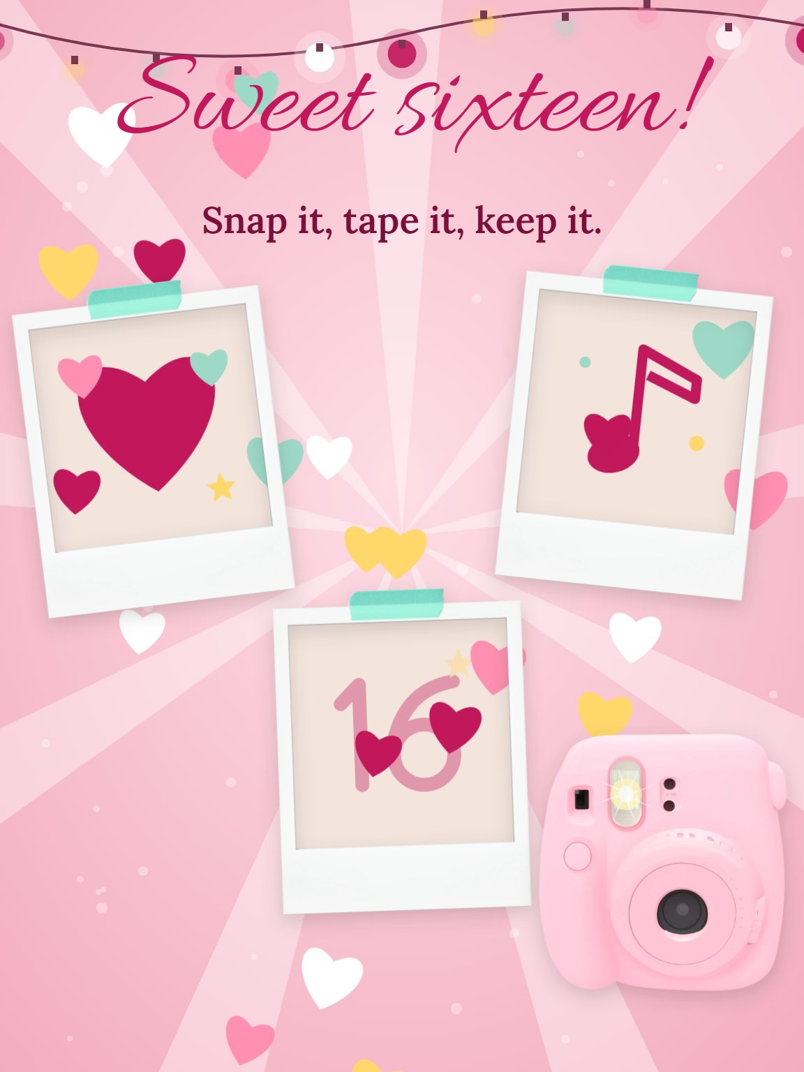 Polaroid Wall Sweet Sixteen Birthday Card