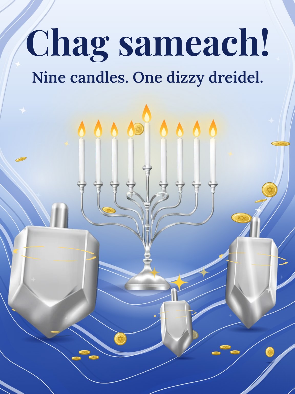 Silver Dreidels Hanukkah Card