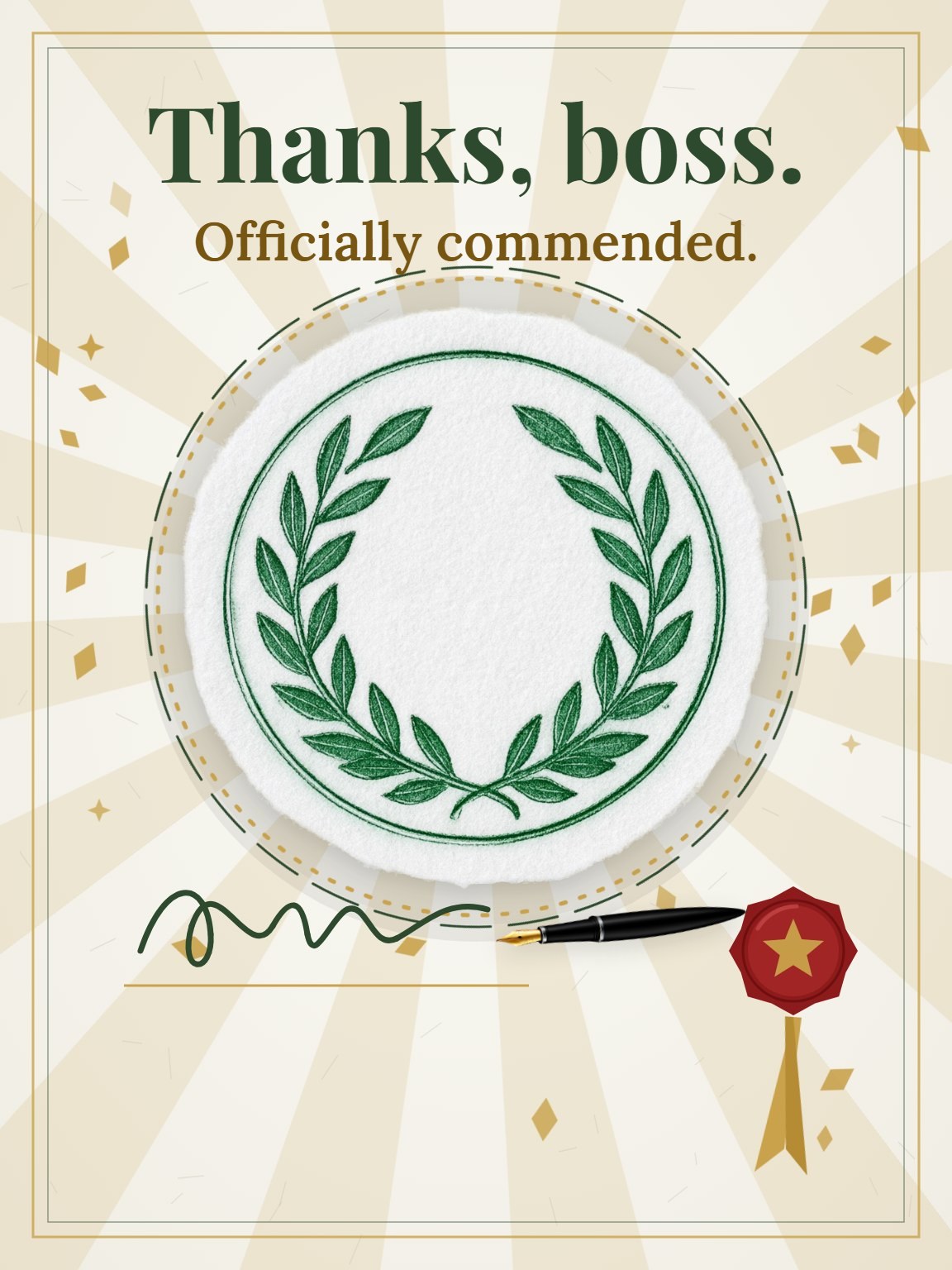 Letterpress Commendation Boss Day Card