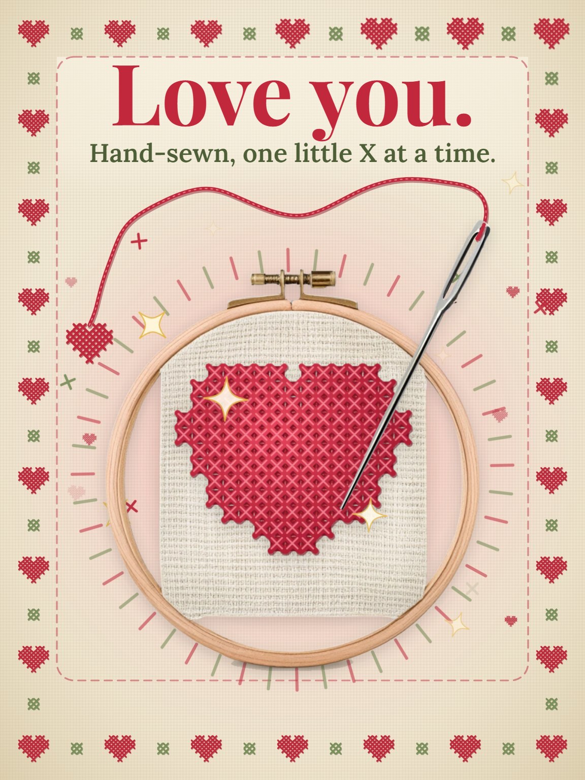 Cross-Stitch Sweethearts Love Card