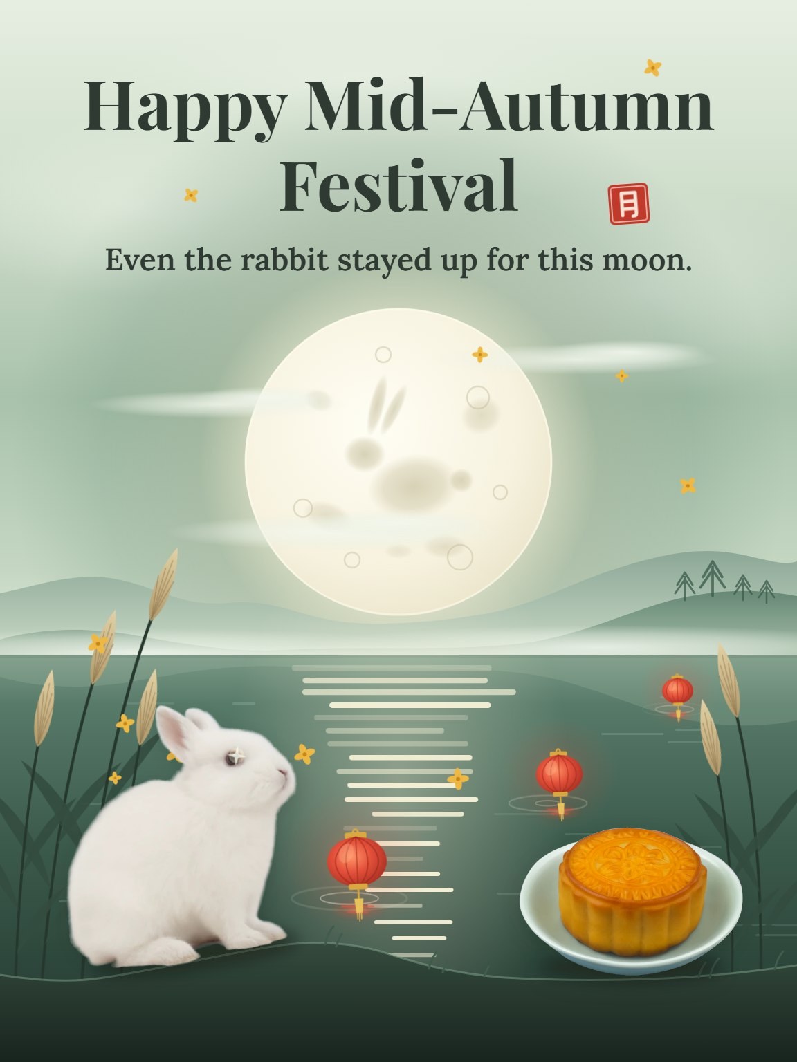 Silk Scroll Full Moon Mid-Autumn Festival Card