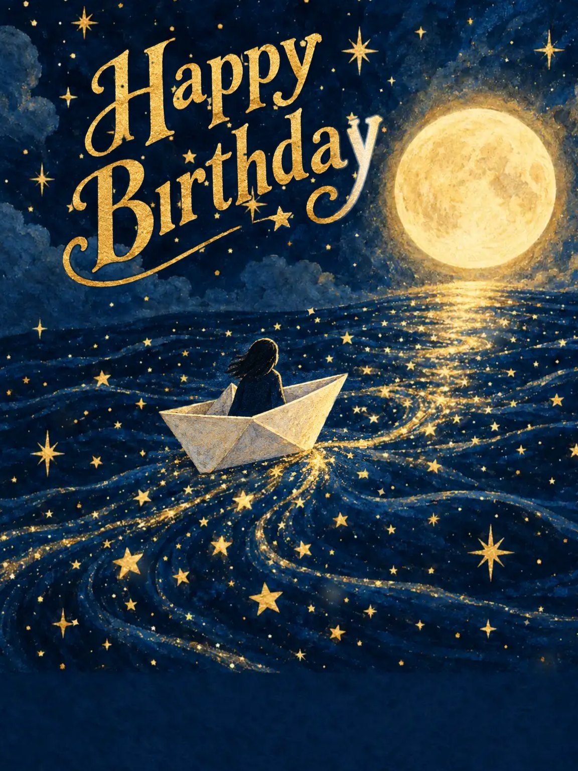 Paper Boat Stars Birthday Card