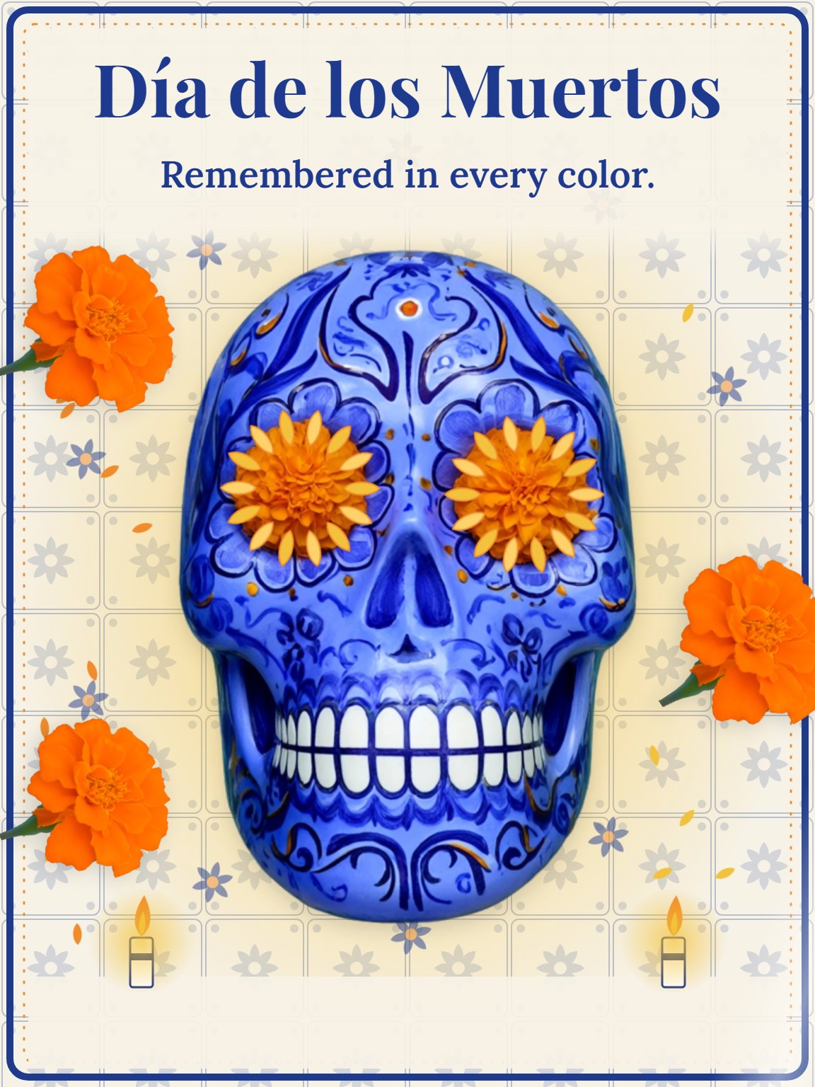 Talavera Calavera Tiles Día de los Muertos Card