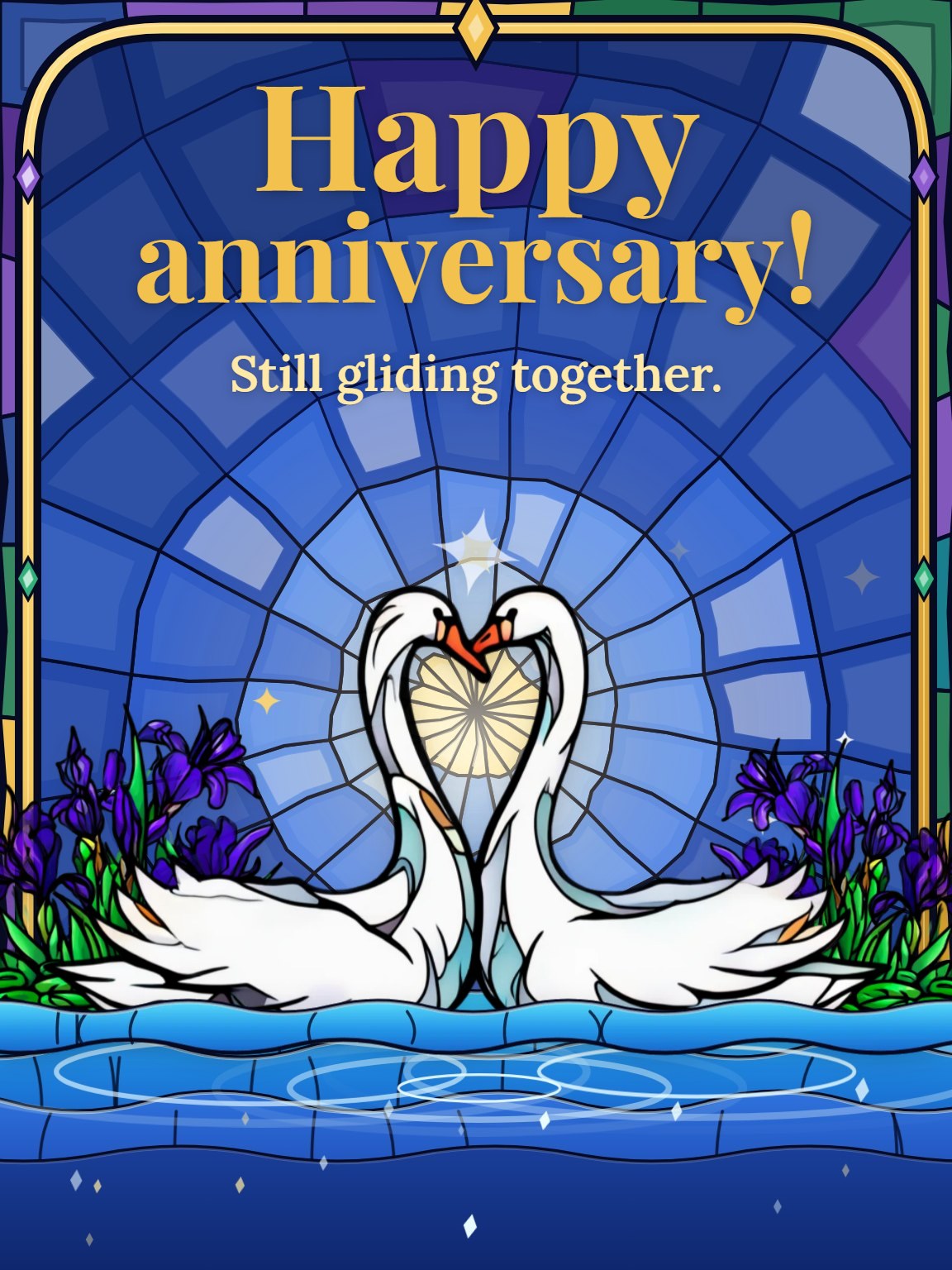 Stained Glass Swans Anniversary Card