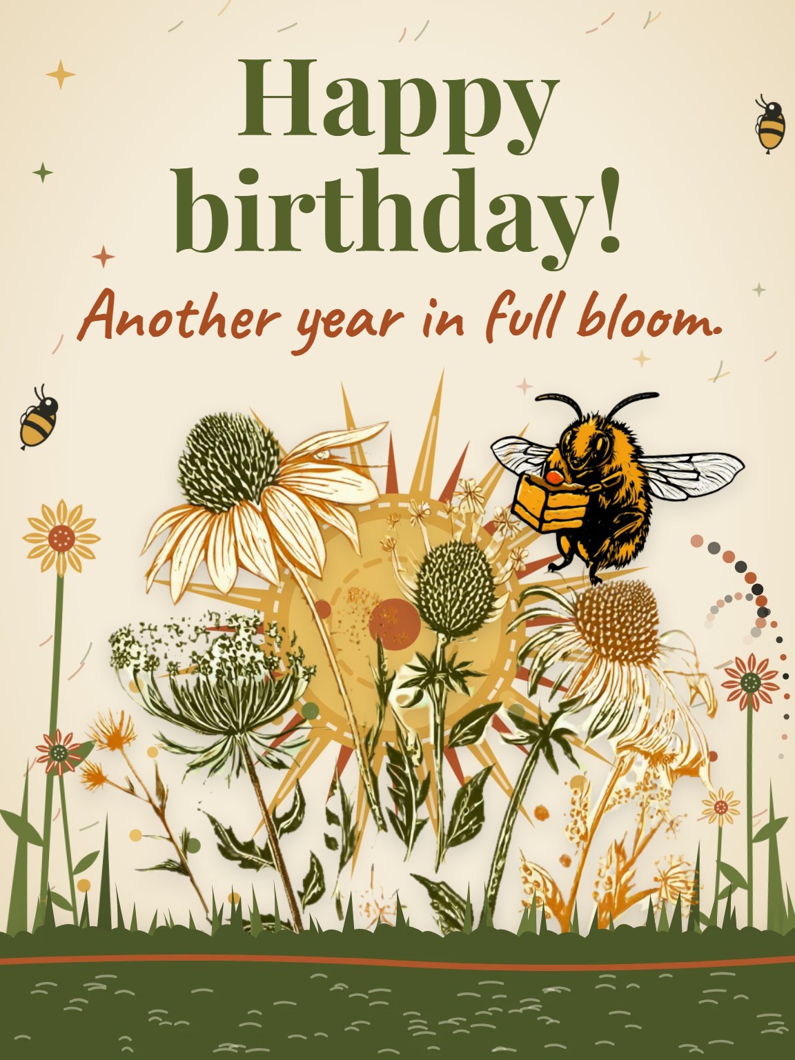 Linocut Wildflower Birthday Card