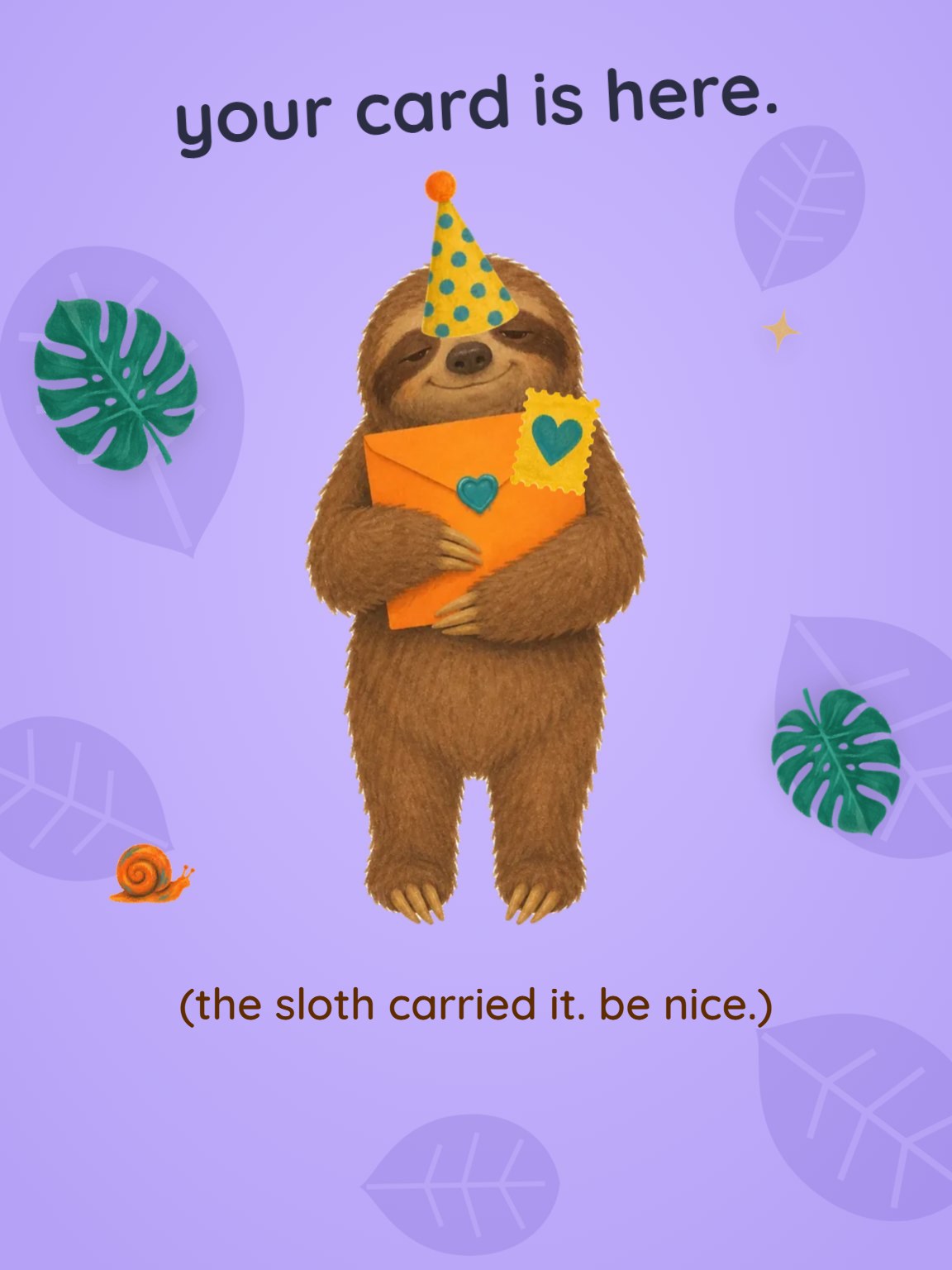 Sloth Delivery Belated Birthday Card