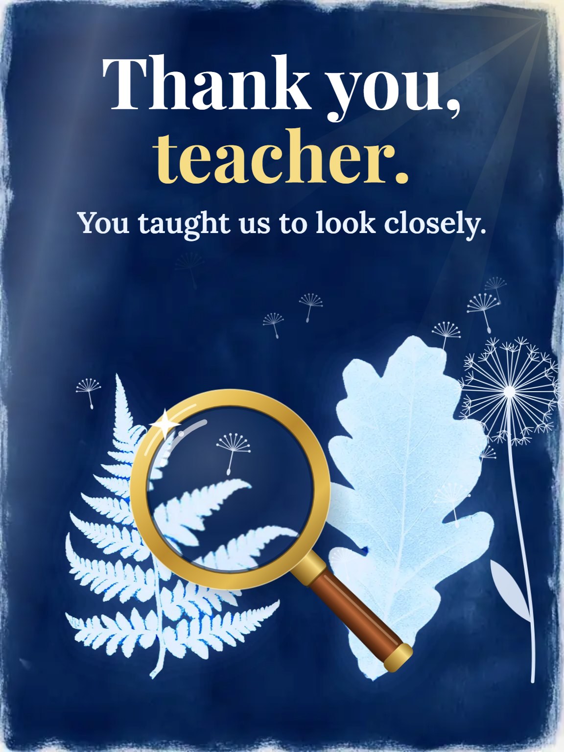Cyanotype Leaf Lesson Teacher Appreciation Card