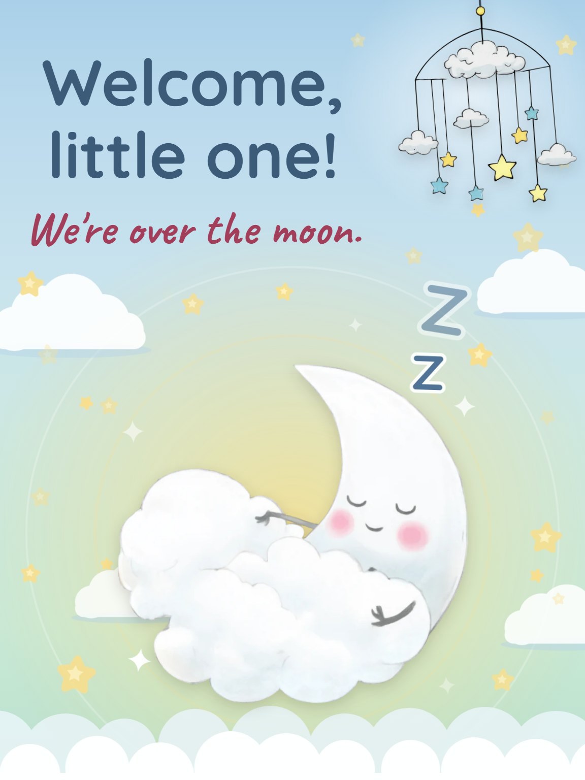 Over the Moon New Baby Card