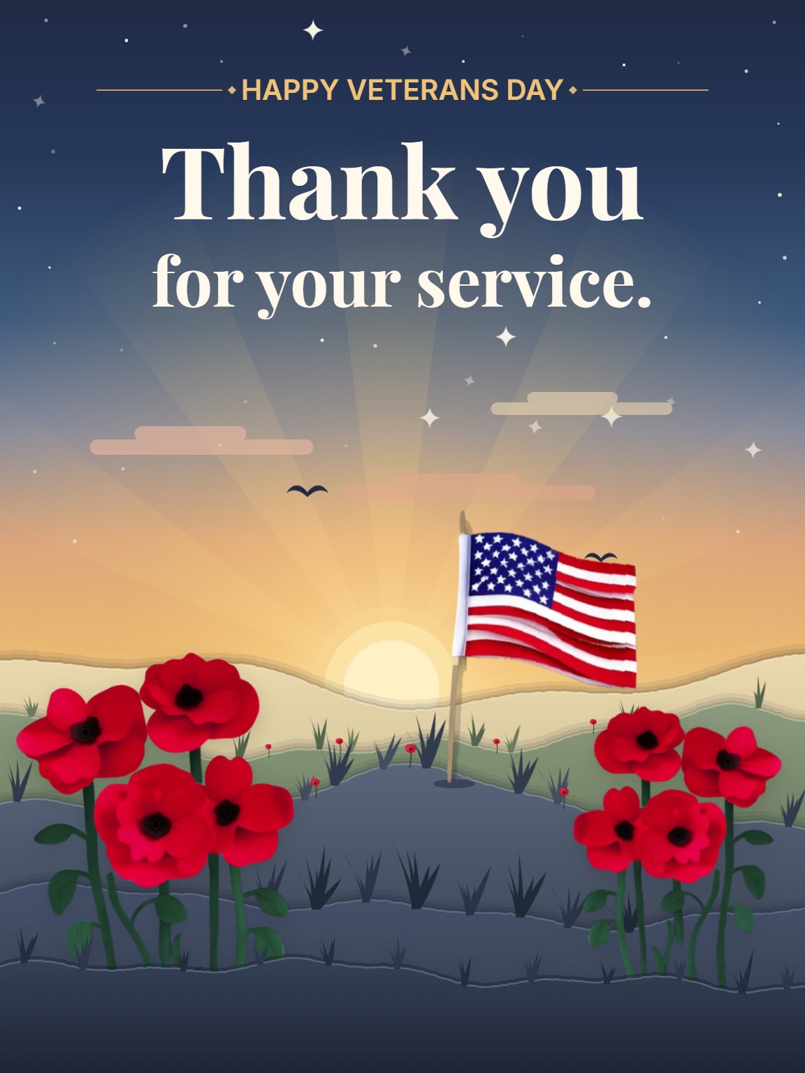 Poppies at Dusk Veterans Day Card