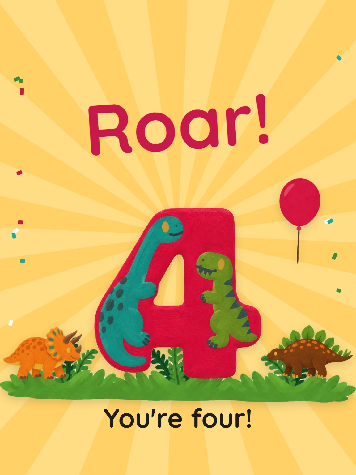 Dinos Climb Four Kids Birthday Card