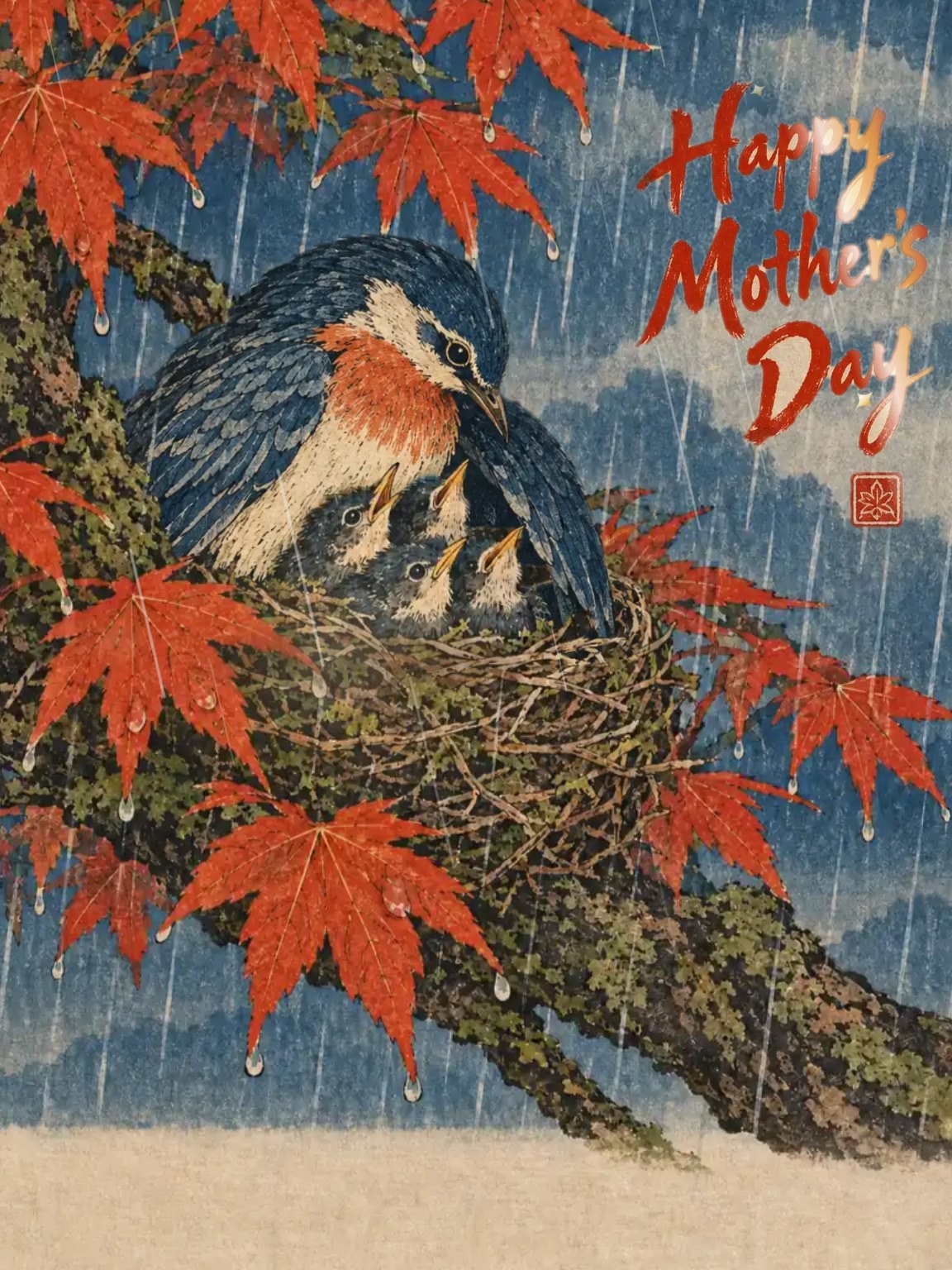 Woodblock Nest Mother's Day Card