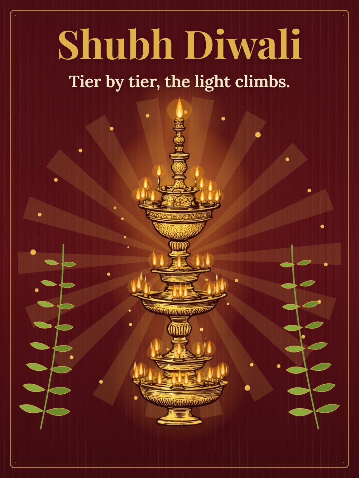 Brass Lamp Woodblock Diwali Card