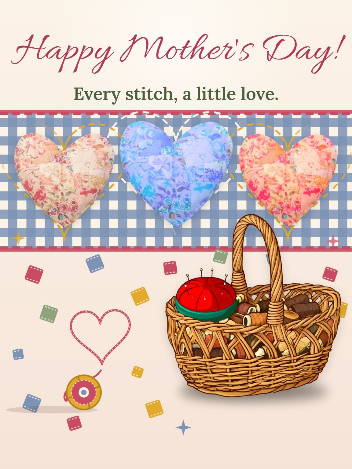 Quilted Hearts for Mom Mother's Day Card
