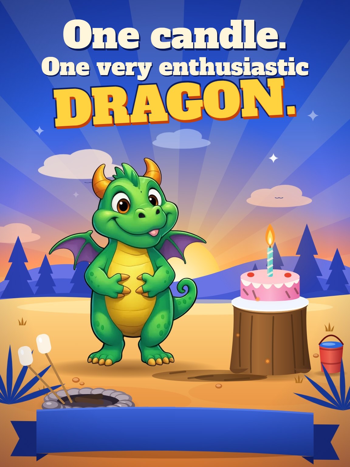 Dragon Marshmallow Queue Men's Birthday Card