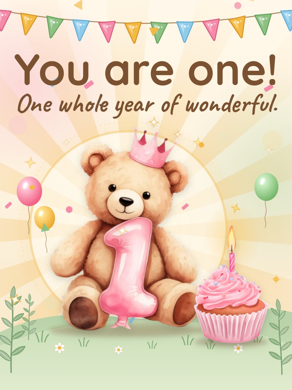 One Little Bear First Birthday Card