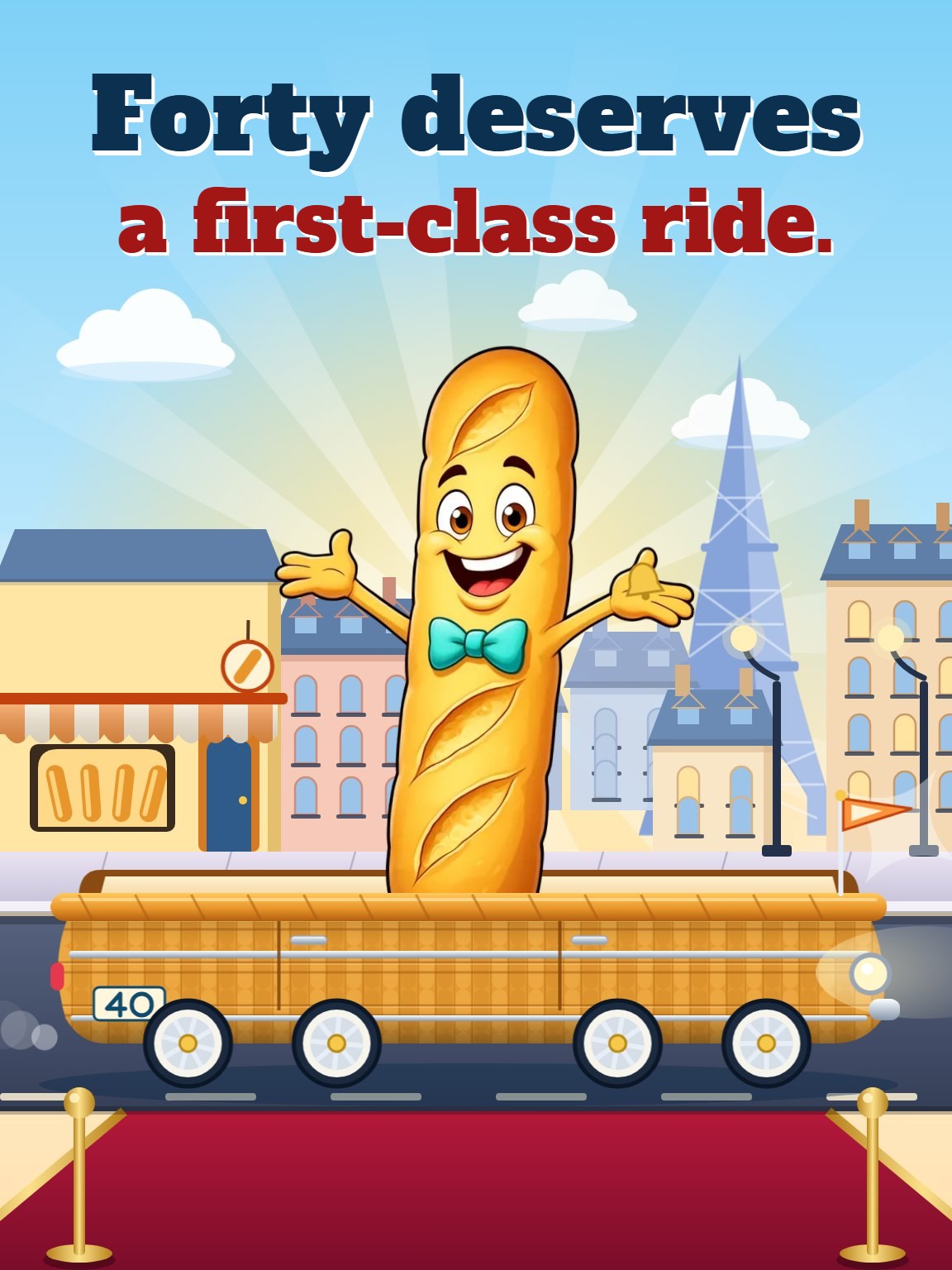 Baguette First Class Forty Milestone Birthday Card