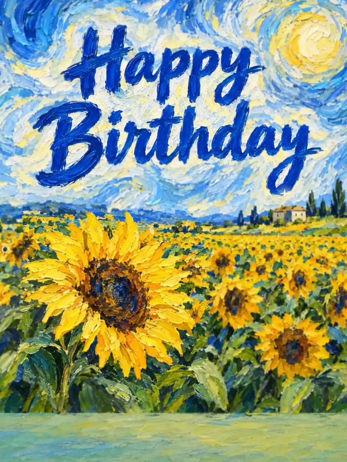 Impasto Sunflowers Birthday Card