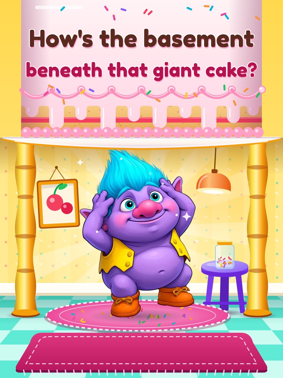 Troll Cake Basement Kids Birthday Card