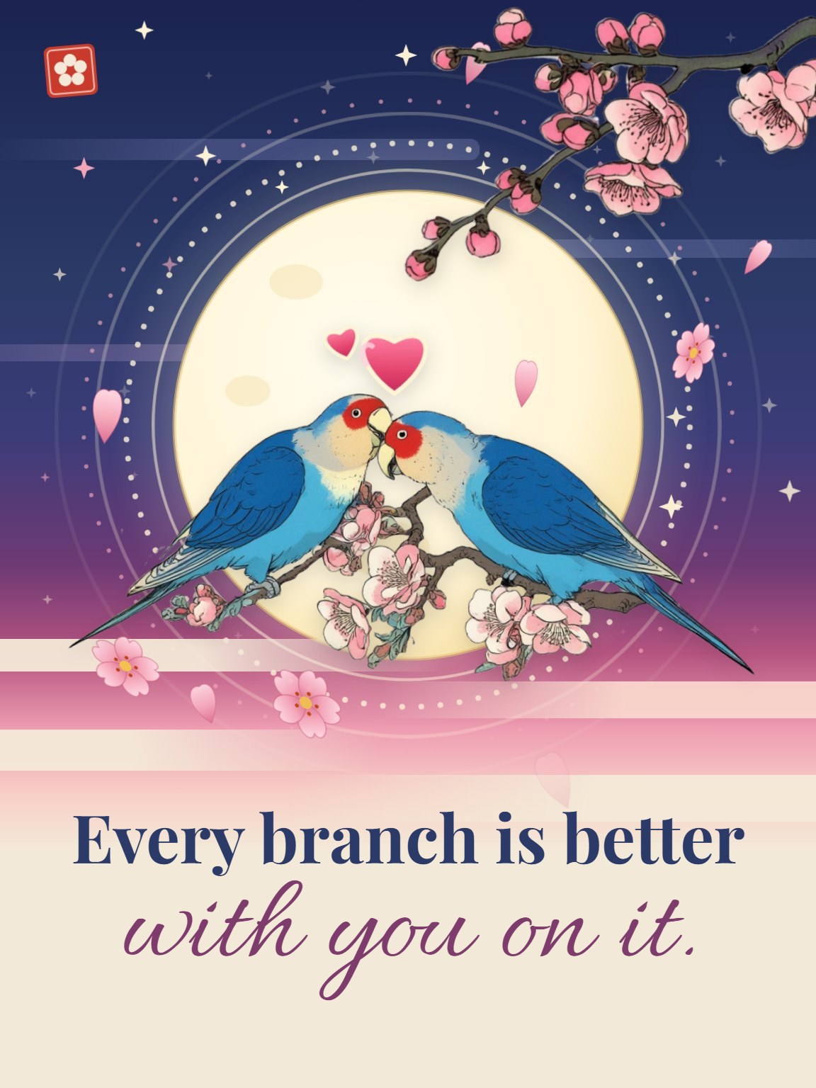 Plum Blossom Lovebirds Love Card