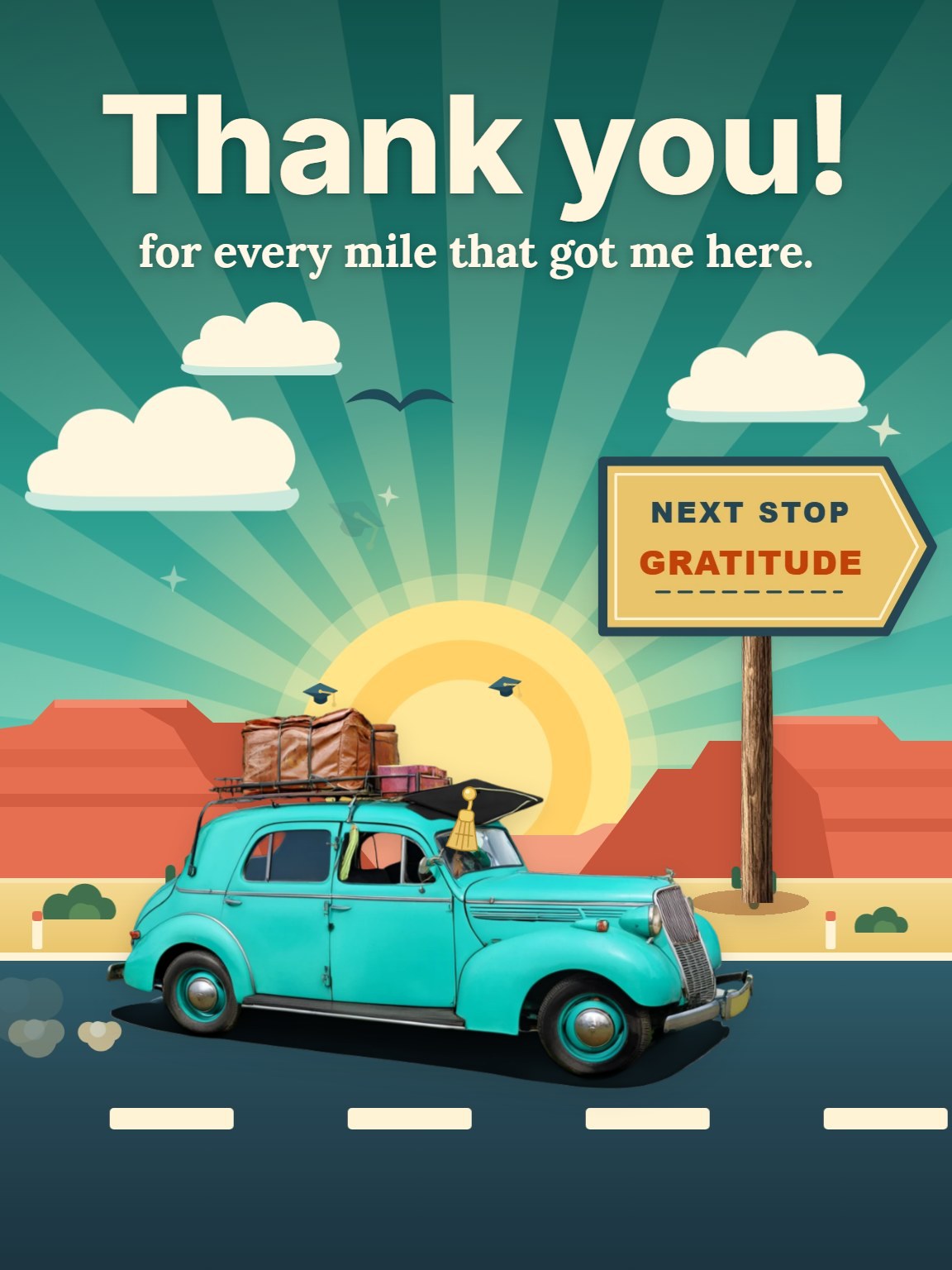 Next Stop, Gratitude Graduation Thank You Card