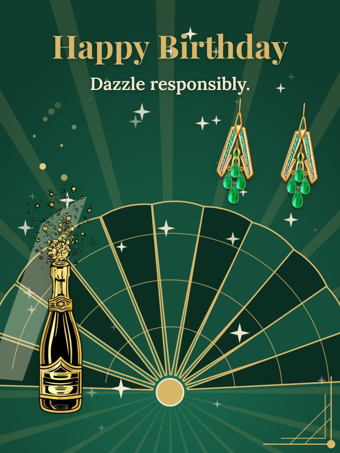 Emerald Deco Fan Women's Birthday Card