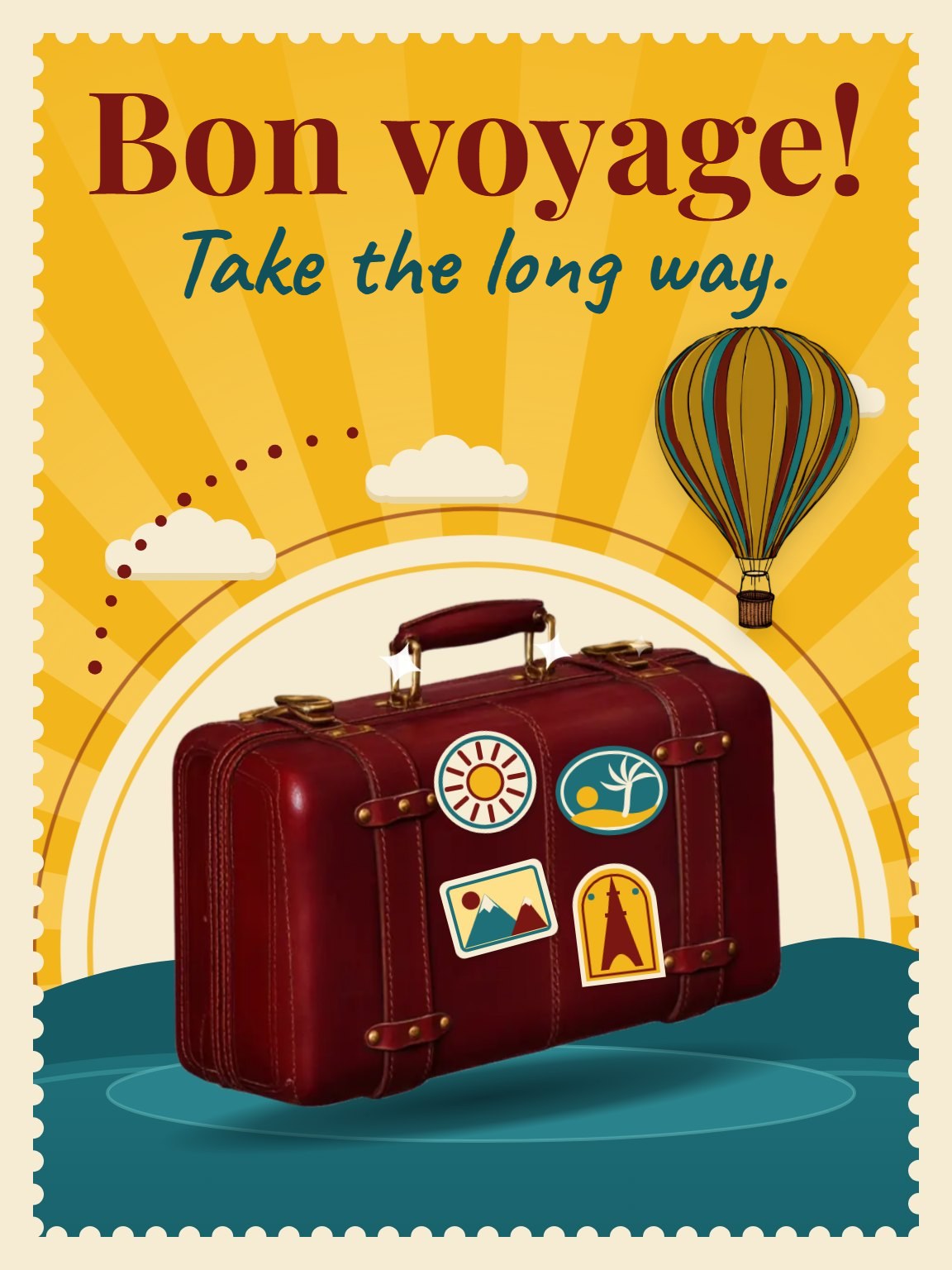 Suitcase and Stamps Bon Voyage Card
