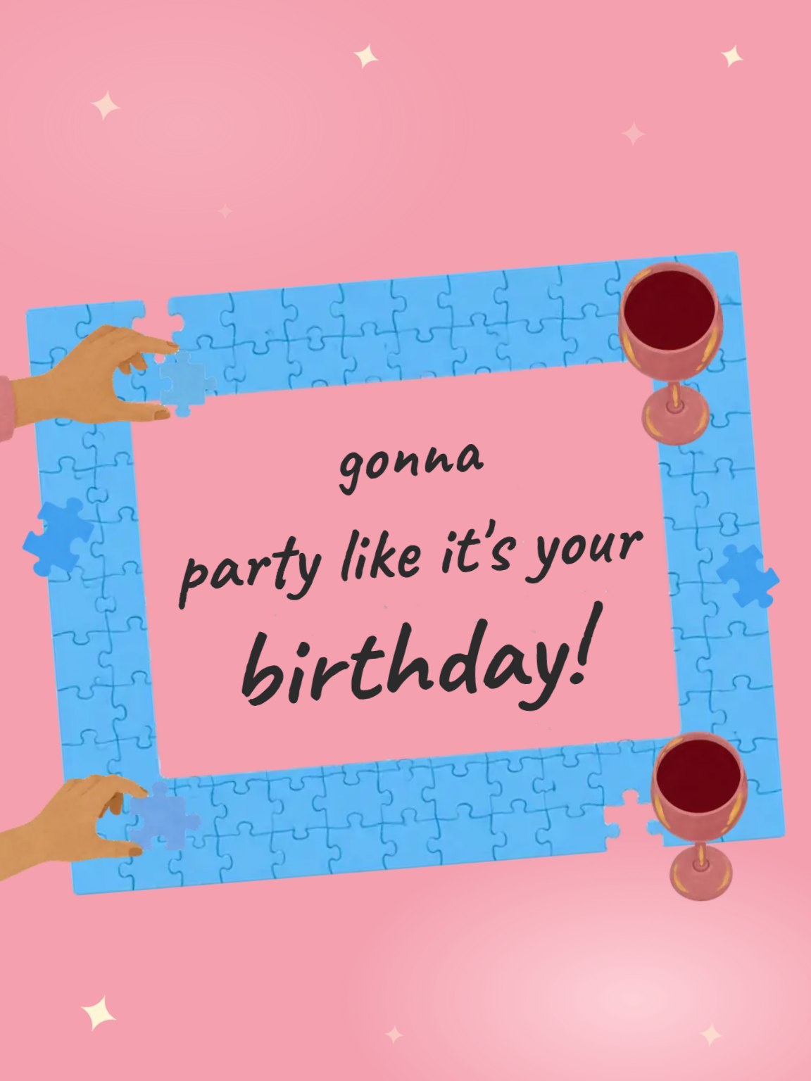Puzzles & Wine Funny Birthday Card