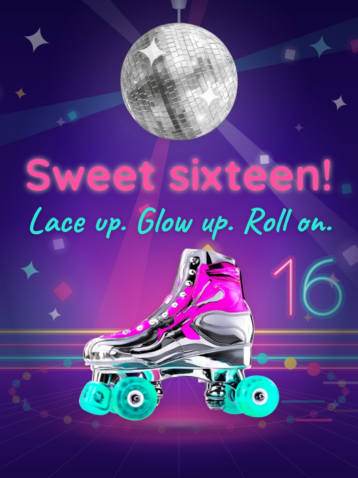 Roller Rink Sweet Sixteen Birthday Card