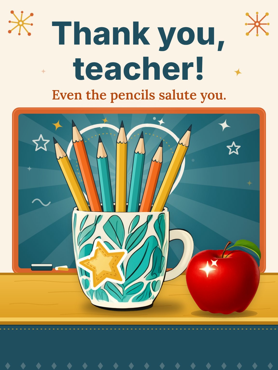 Pencil Cup Salute Teacher Appreciation Card