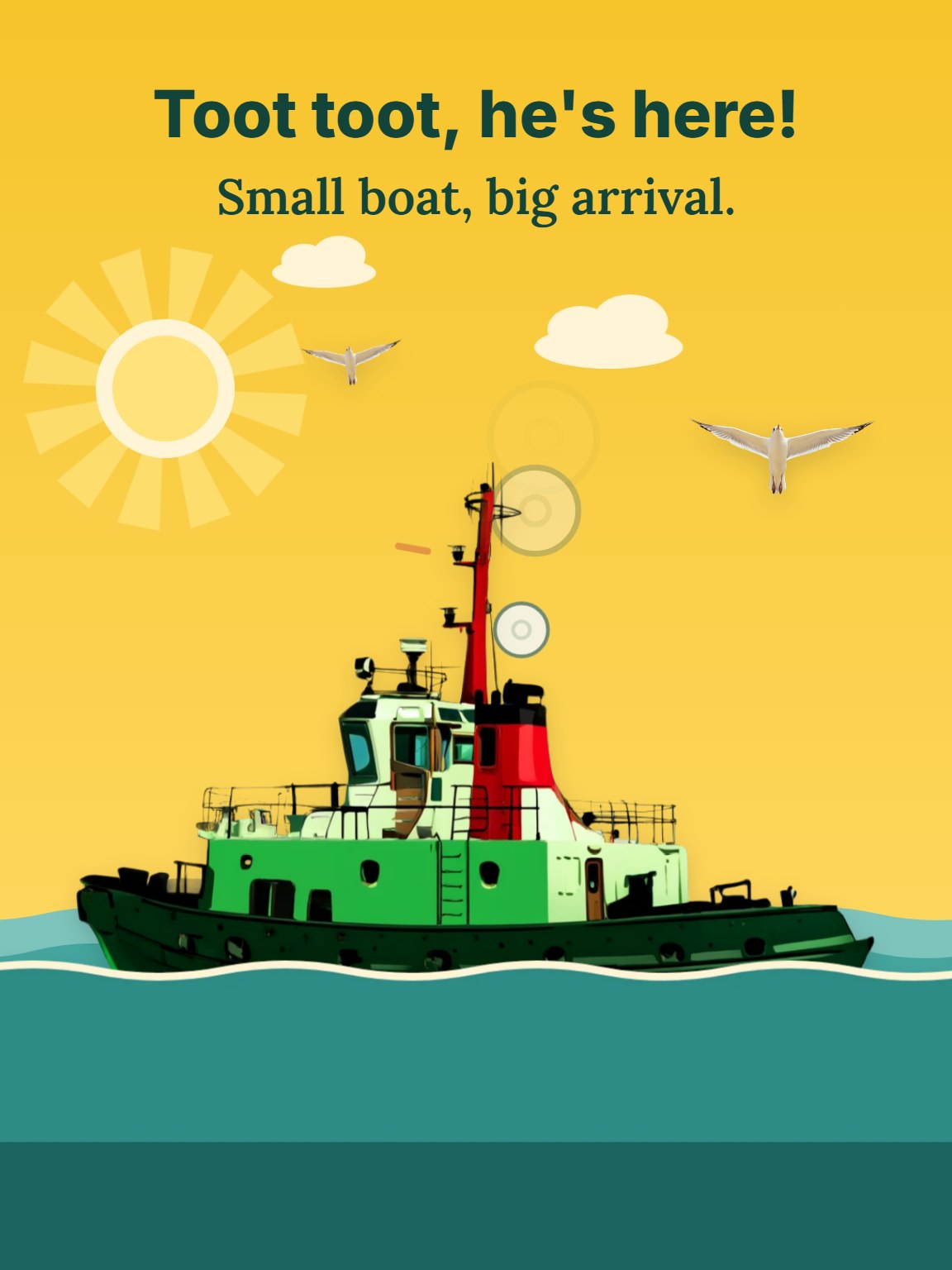 Brave Little Tugboat New Baby Boy Card