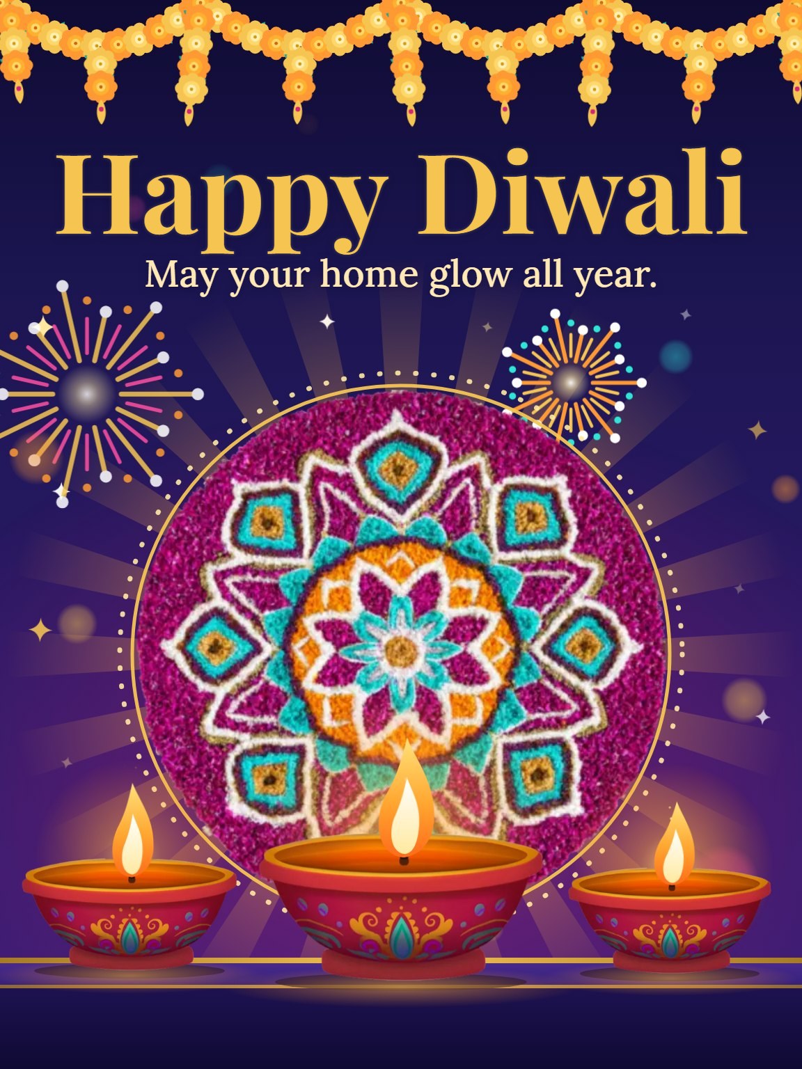Diya Row at Dusk Diwali Card