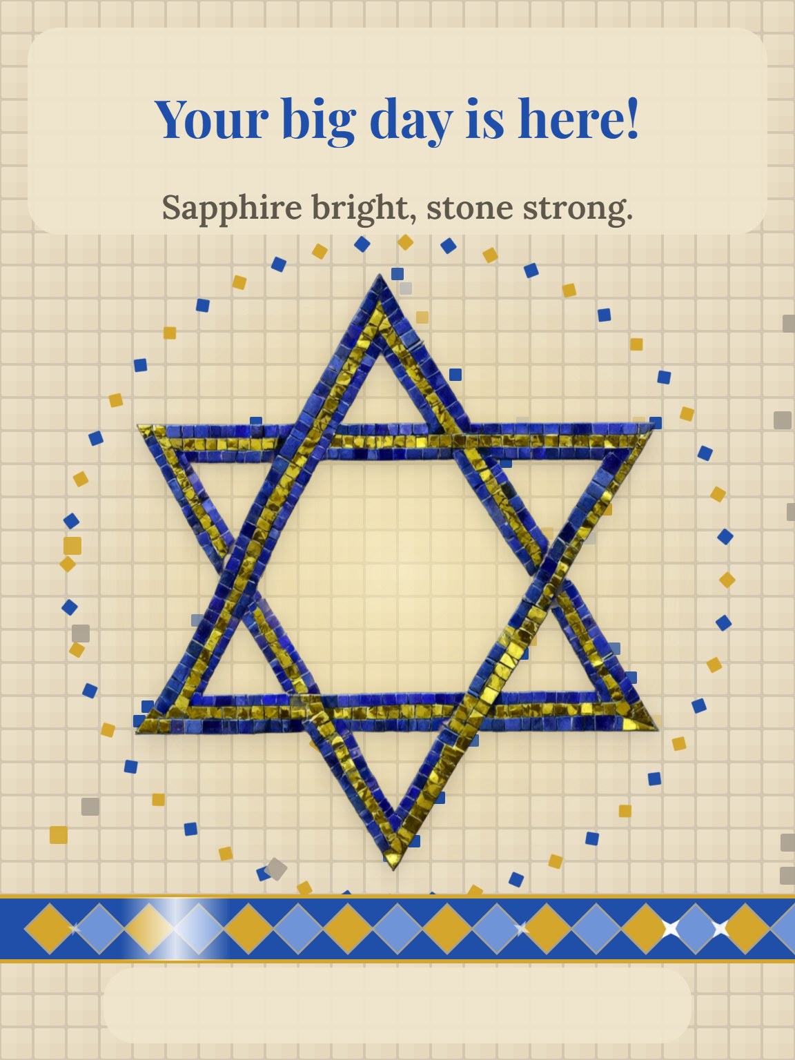 Stone and Sapphire Mosaic Bar or Bat Mitzvah Card