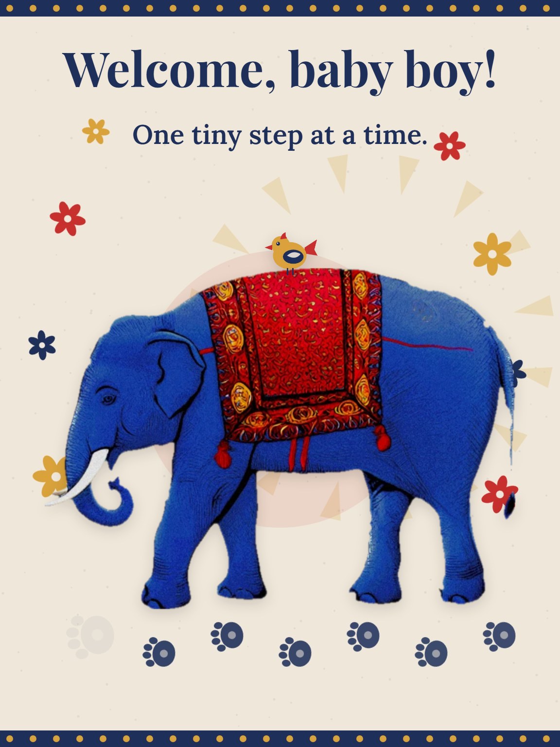 Little Elephant Steps New Baby Boy Card
