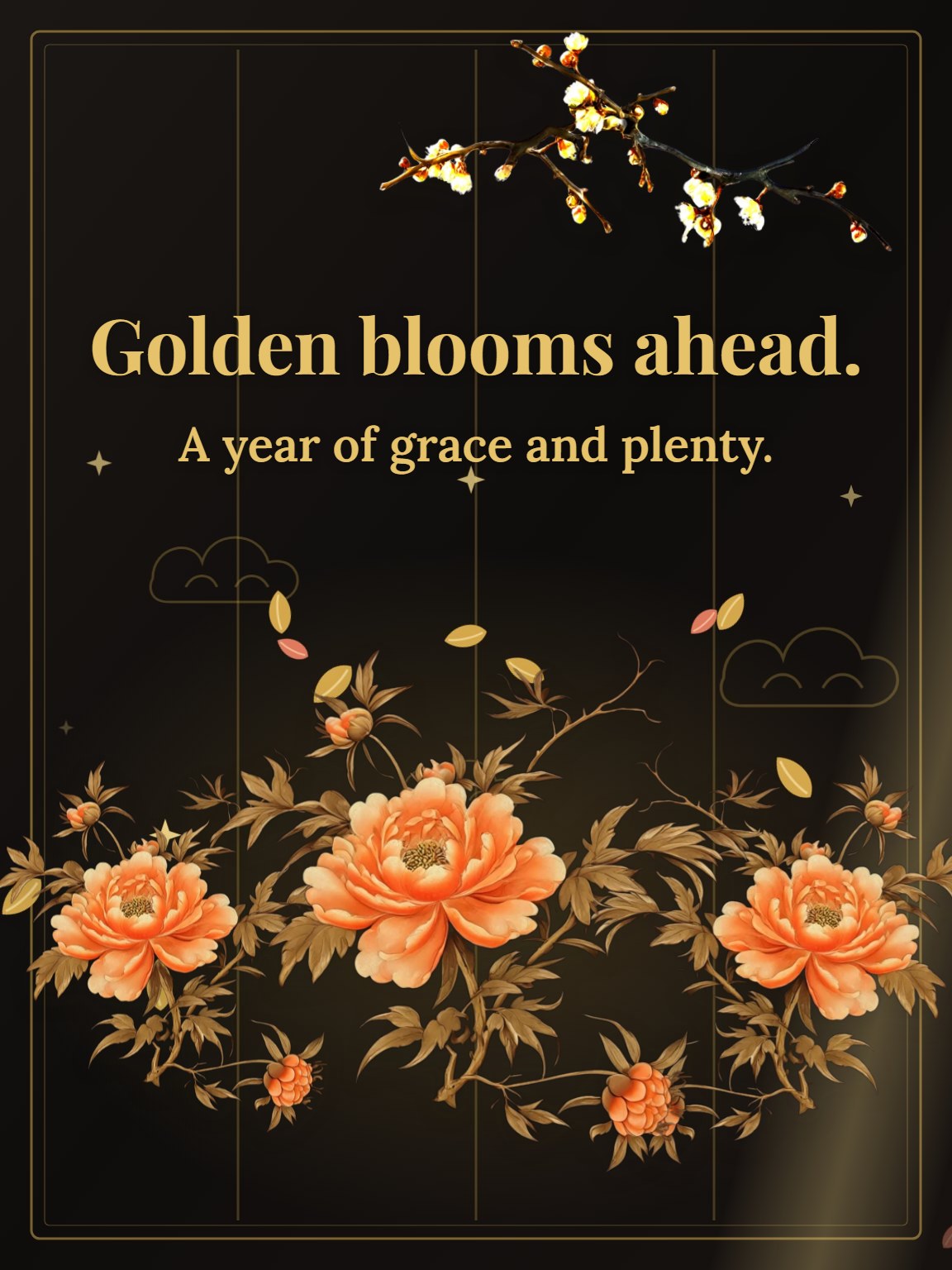 Gold Peony Screen Lunar New Year Card