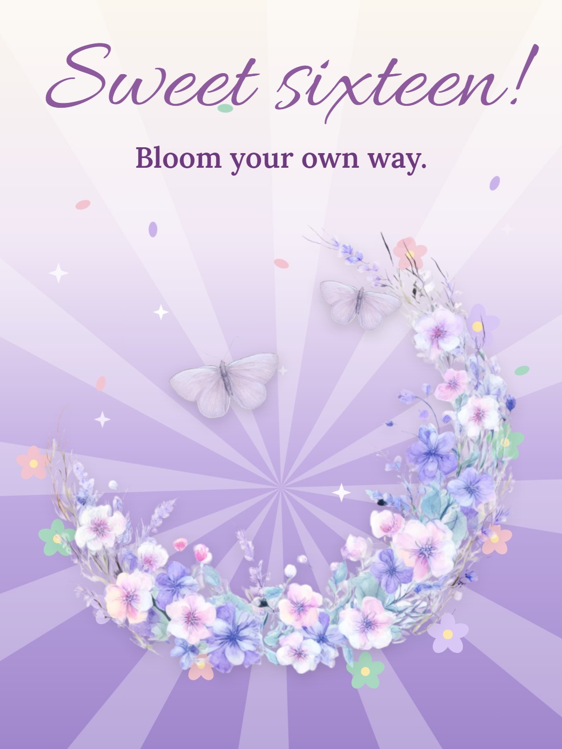 Wildflower Crown Sweet Sixteen Birthday Card