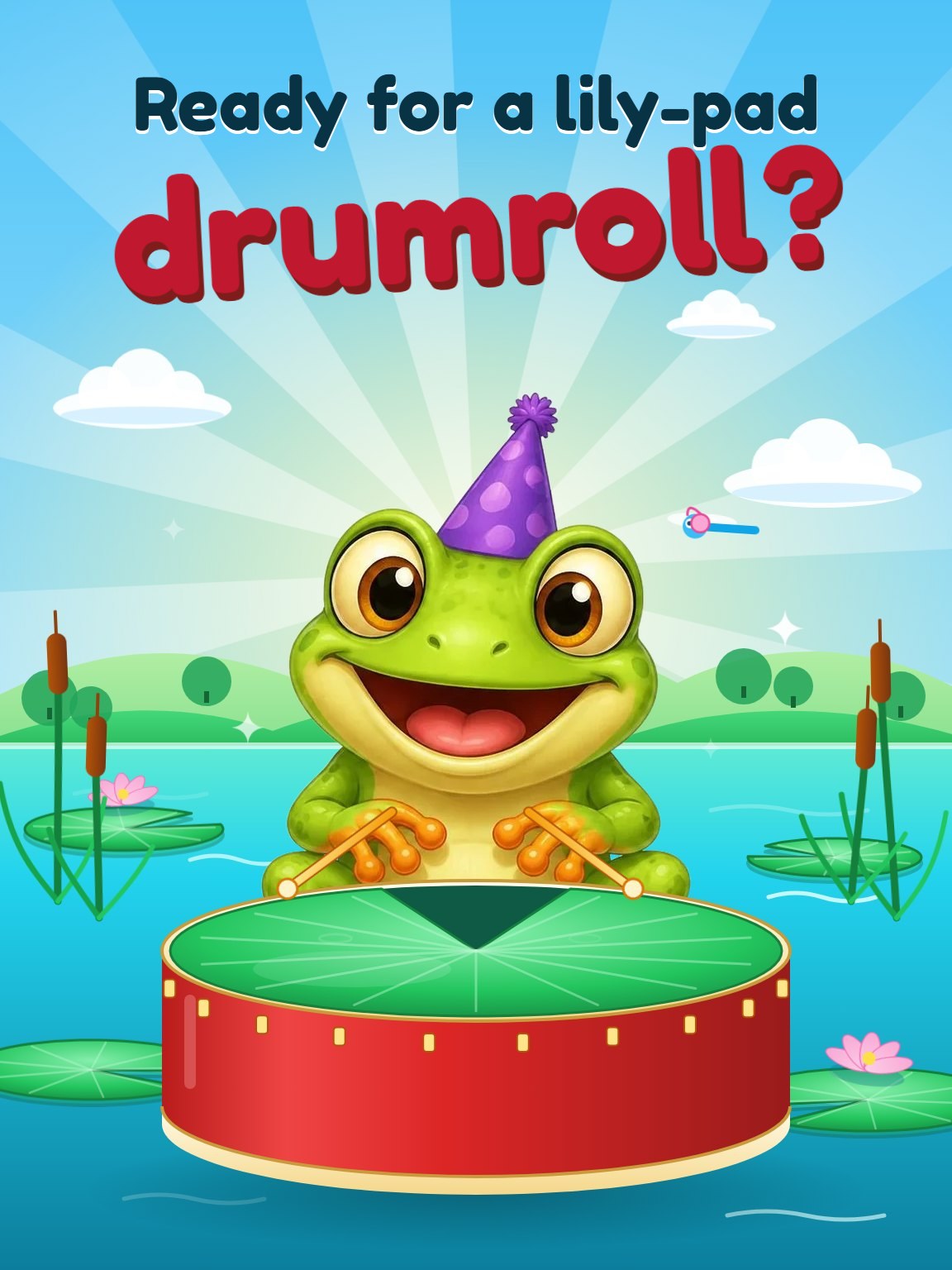 Frog Lily Drumroll Kids Birthday Card