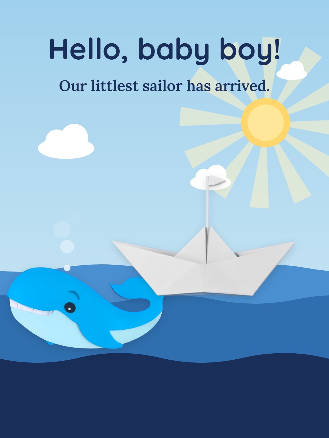 Paper Boat Voyage New Baby Boy Card