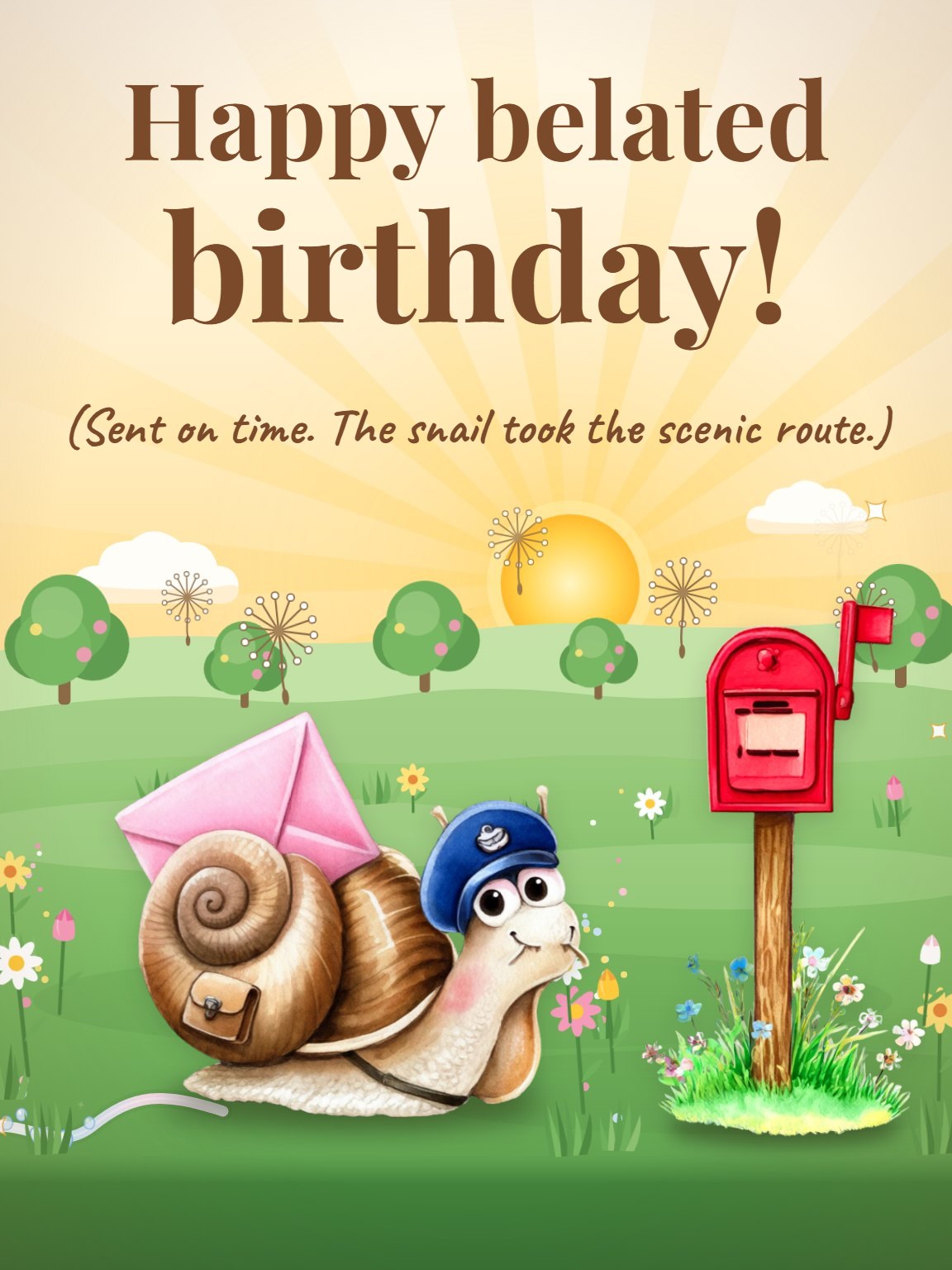 Snail Mail Wishes Belated Birthday Card