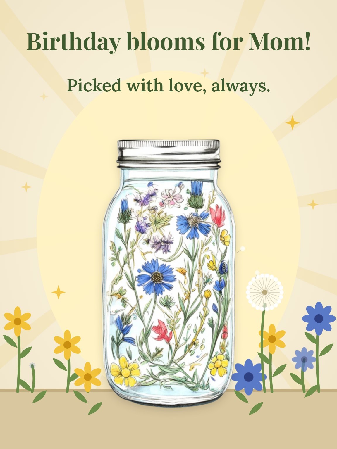 Jam Jar Wildflowers Mom Birthday Card